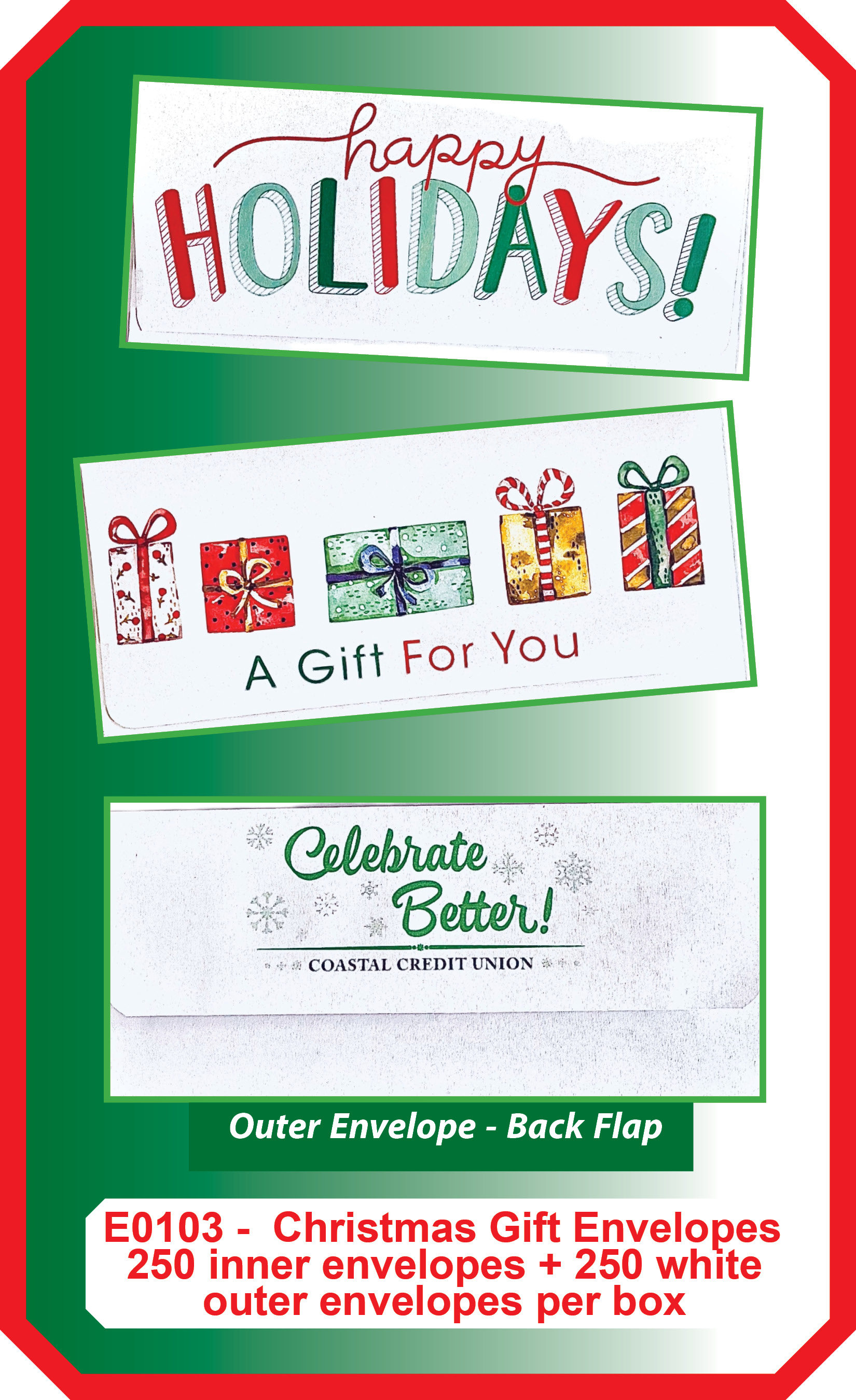 Christmas Money Gift Envelope - <b>*Order By:  Box of 250 envelopes </b>